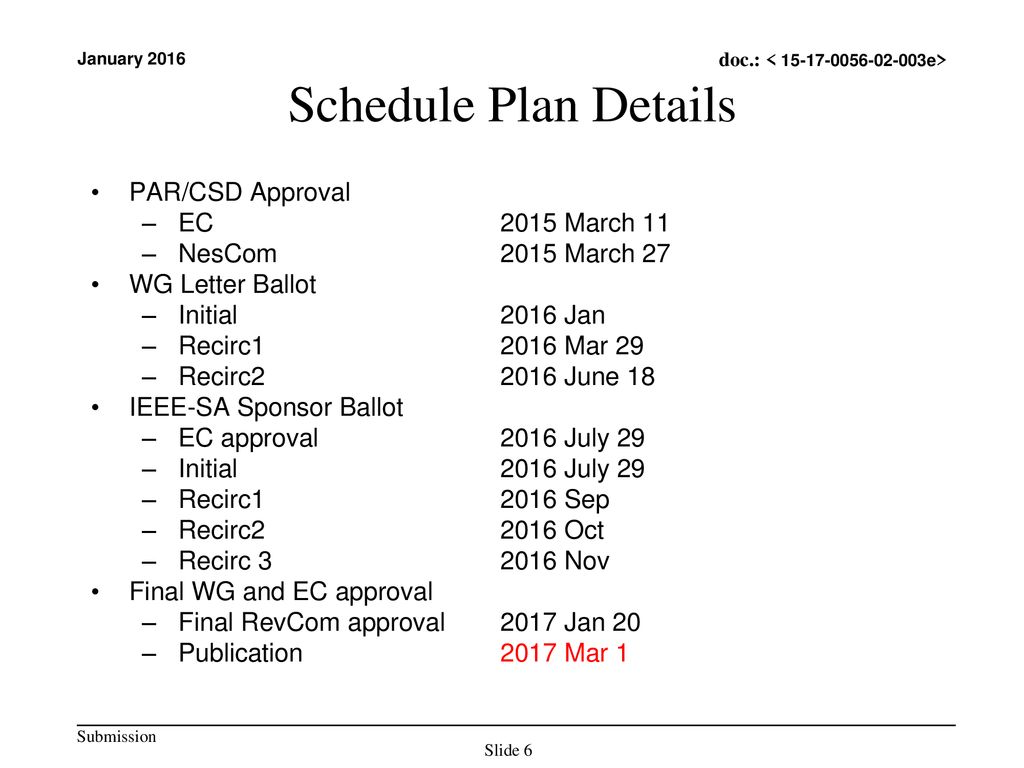 Schedule Plan Details PAR/CSD Approval EC 2015 March 11