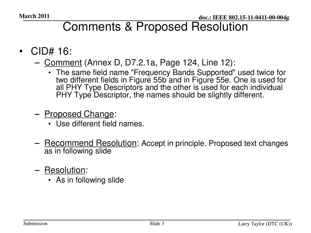Comments & Proposed Resolution