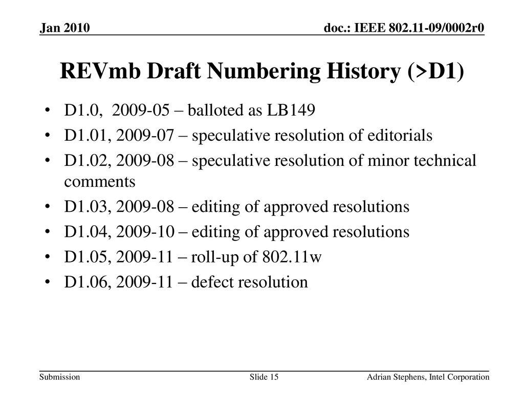 REVmb Draft Numbering History (>D1)