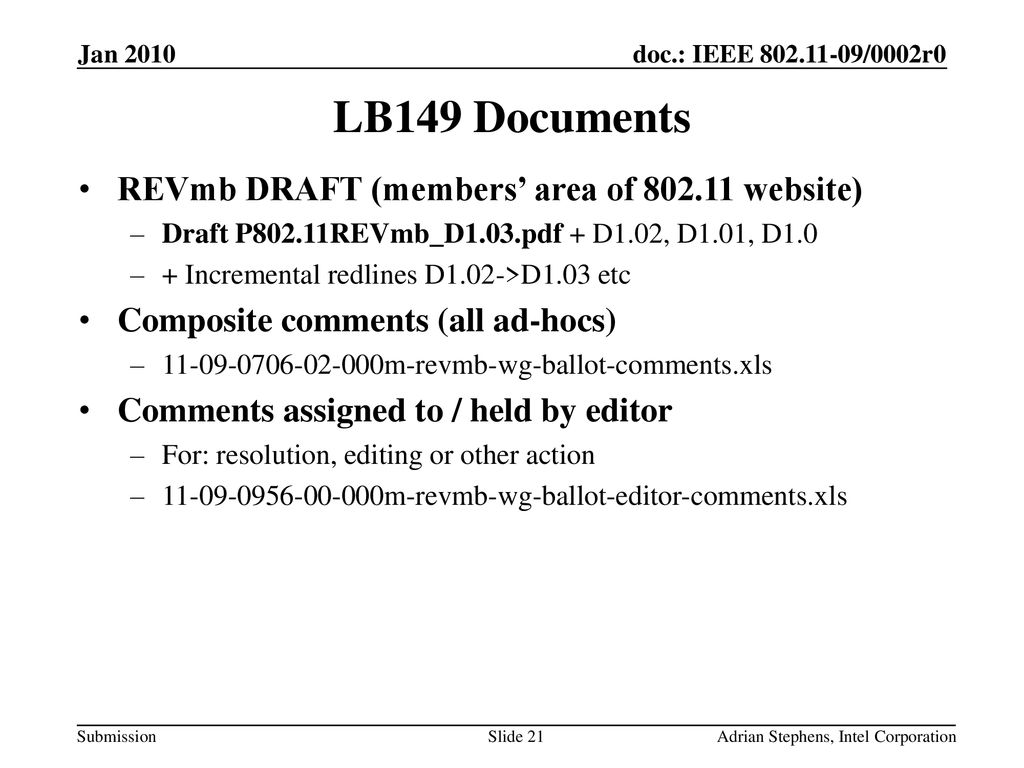 LB149 Documents REVmb DRAFT (members’ area of website)
