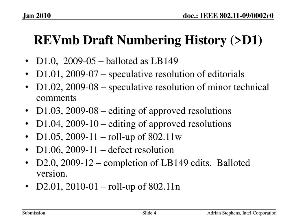 REVmb Draft Numbering History (>D1)
