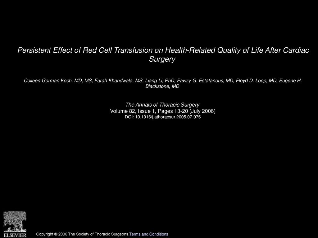 Persistent Effect of Red Cell Transfusion on Health-Related Quality of Life After Cardiac Surgery