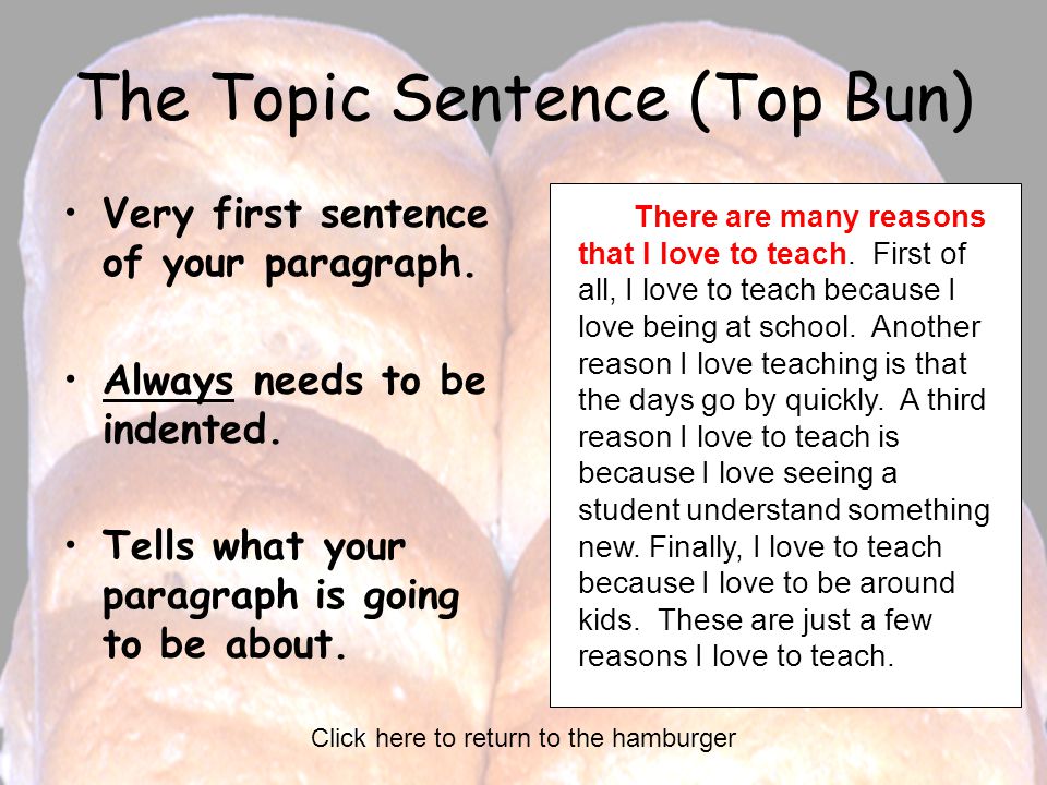 The Topic Sentence (Top Bun)
