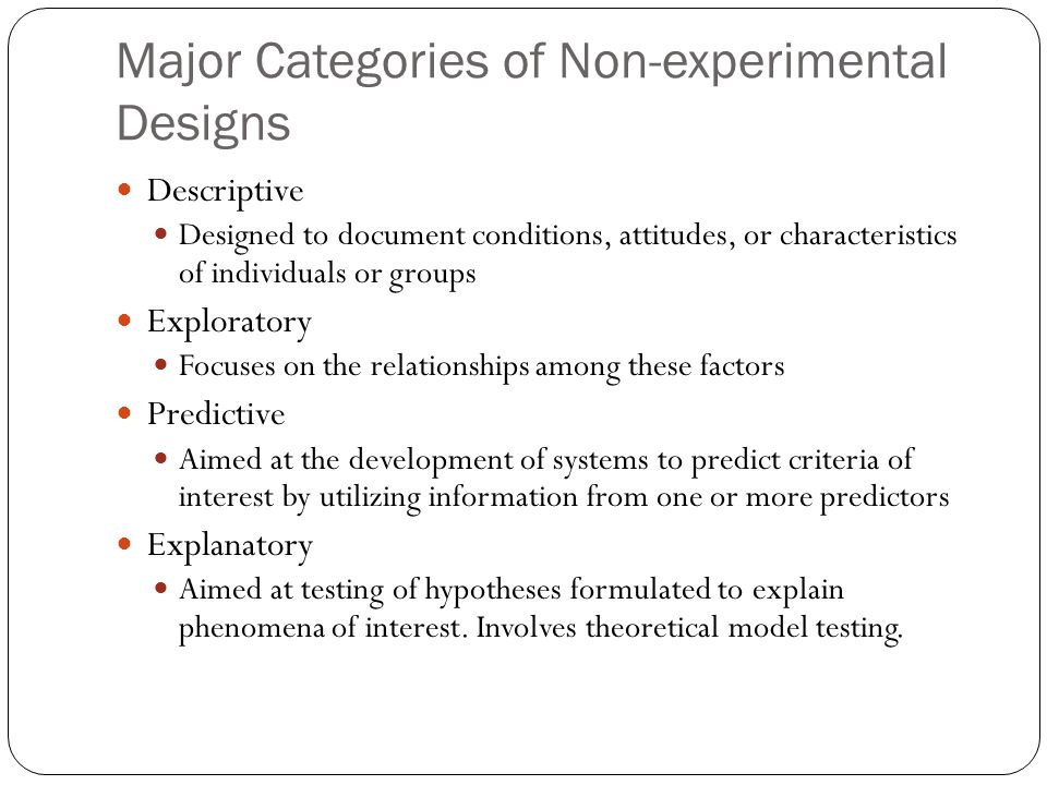 Major Categories of Non-experimental Designs