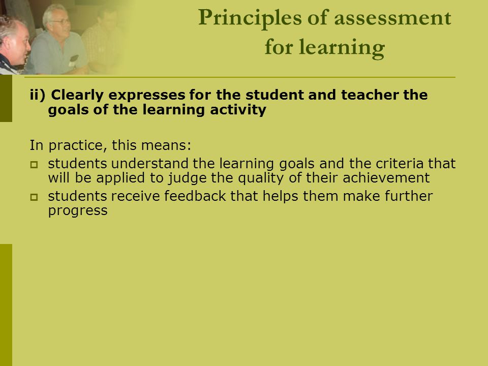 Principles of assessment for learning
