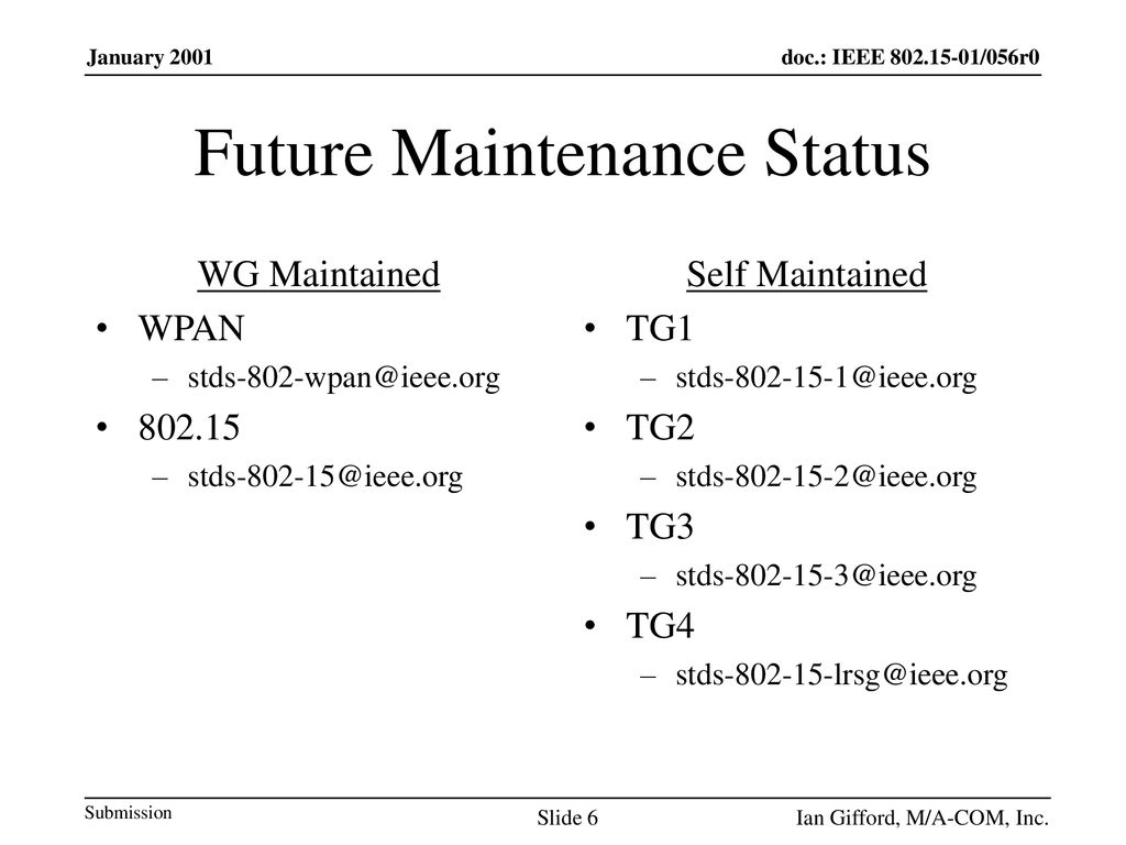 Future Maintenance Status