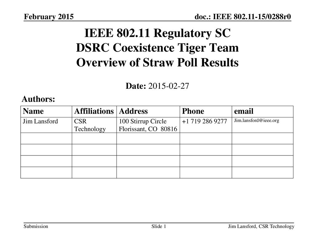 April 2009 doc.: IEEE /xxxxr0. February IEEE Regulatory SC DSRC Coexistence Tiger Team Overview of Straw Poll Results.