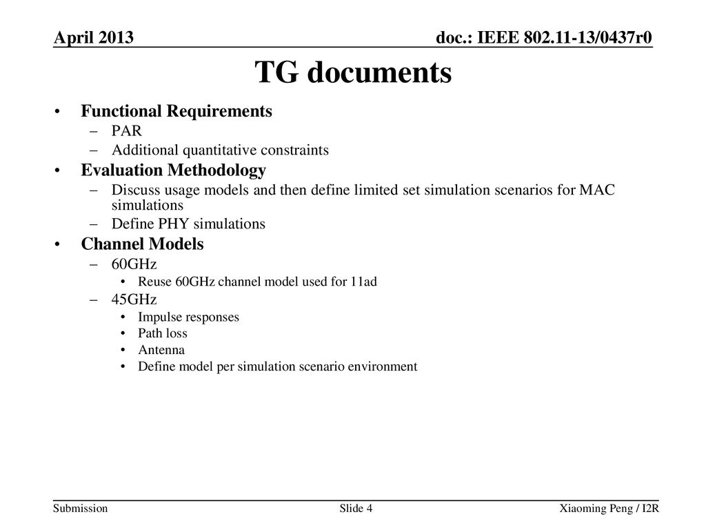 TG documents April 2013 Functional Requirements Evaluation Methodology