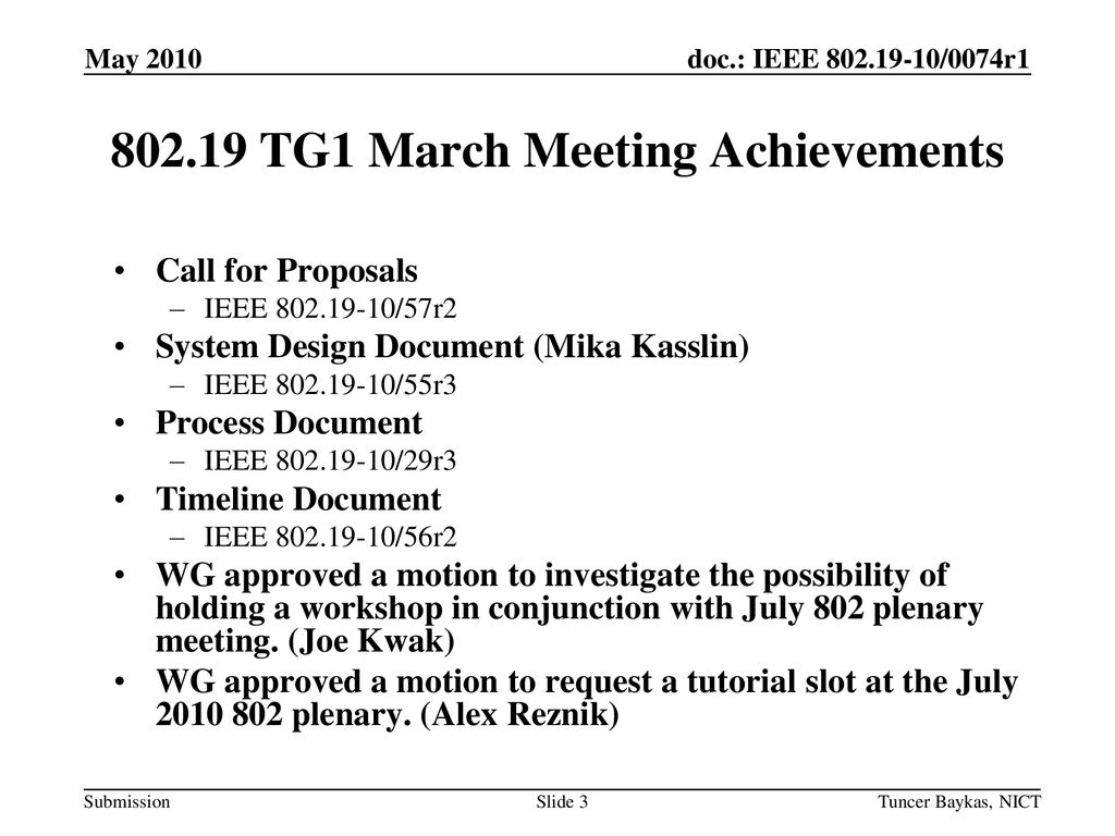 TG1 March Meeting Achievements