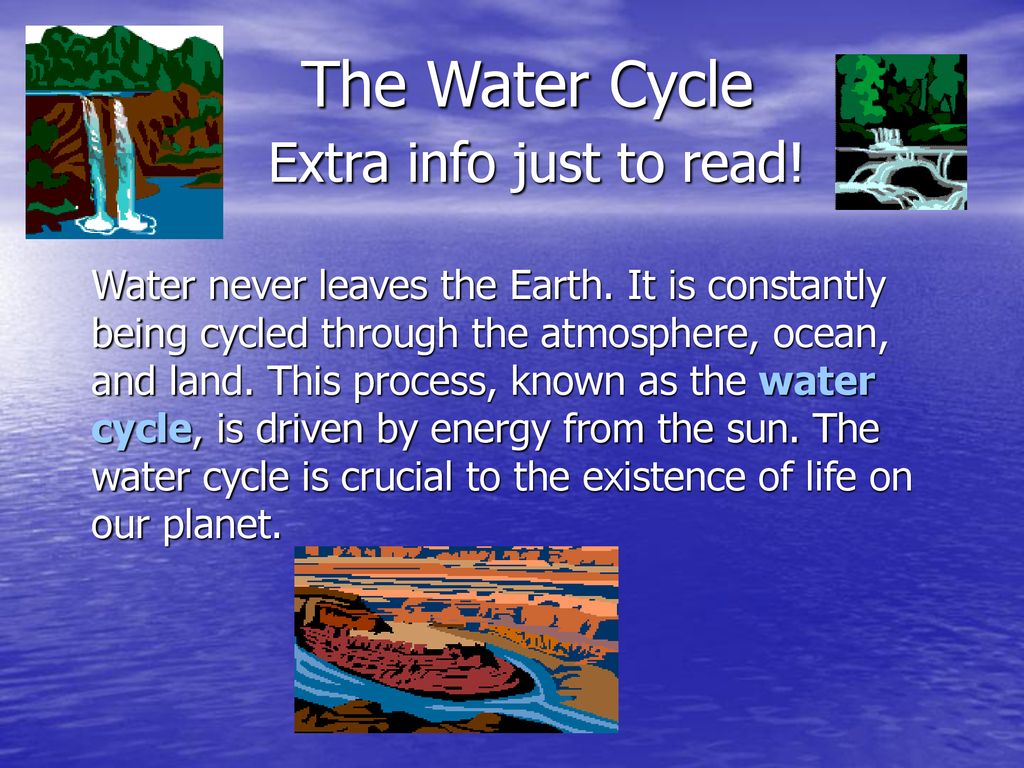 The Water Cycle Extra info just to read!