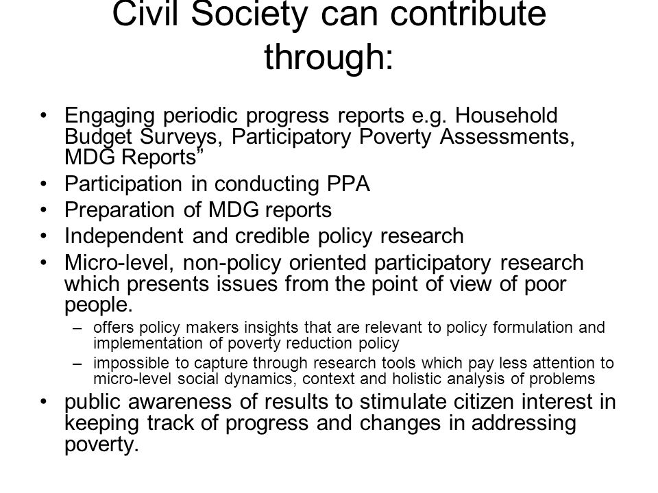 Civil Society can contribute through: