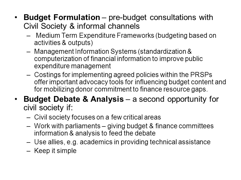 Budget Debate & Analysis – a second opportunity for civil society if: