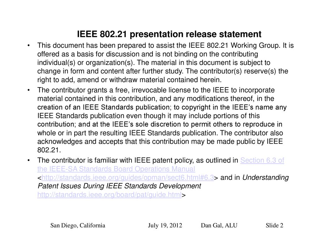 IEEE presentation release statement