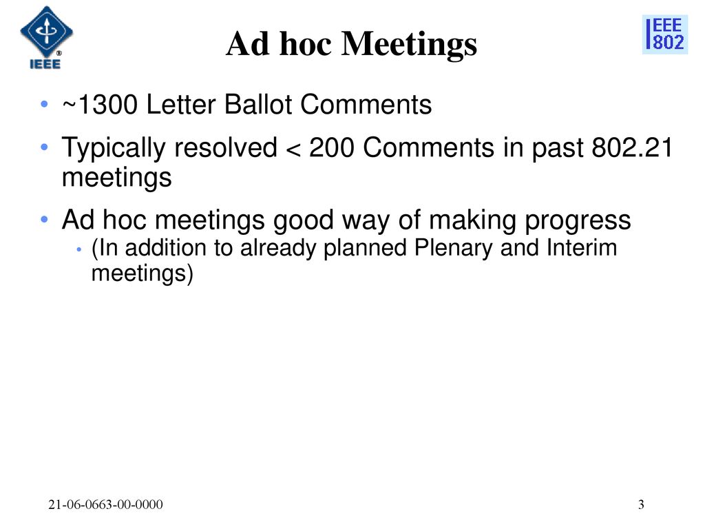 Ad hoc Meetings ~1300 Letter Ballot Comments