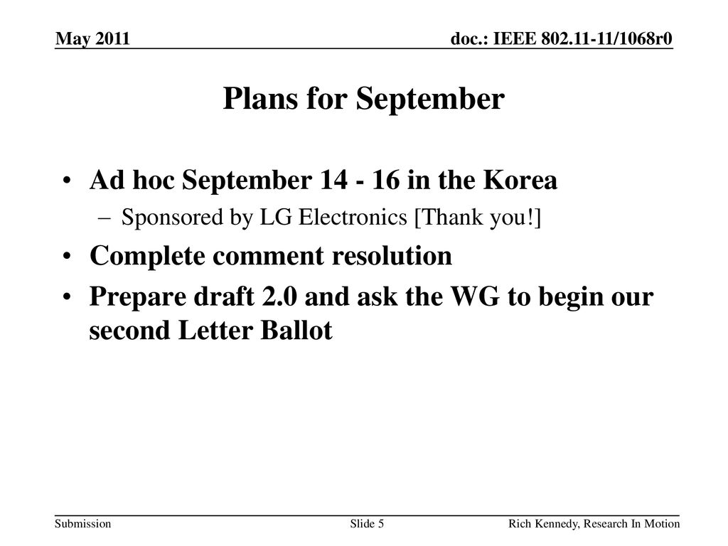 Plans for September Ad hoc September in the Korea