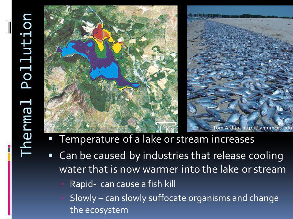 Thermal Pollution Temperature of a lake or stream increases