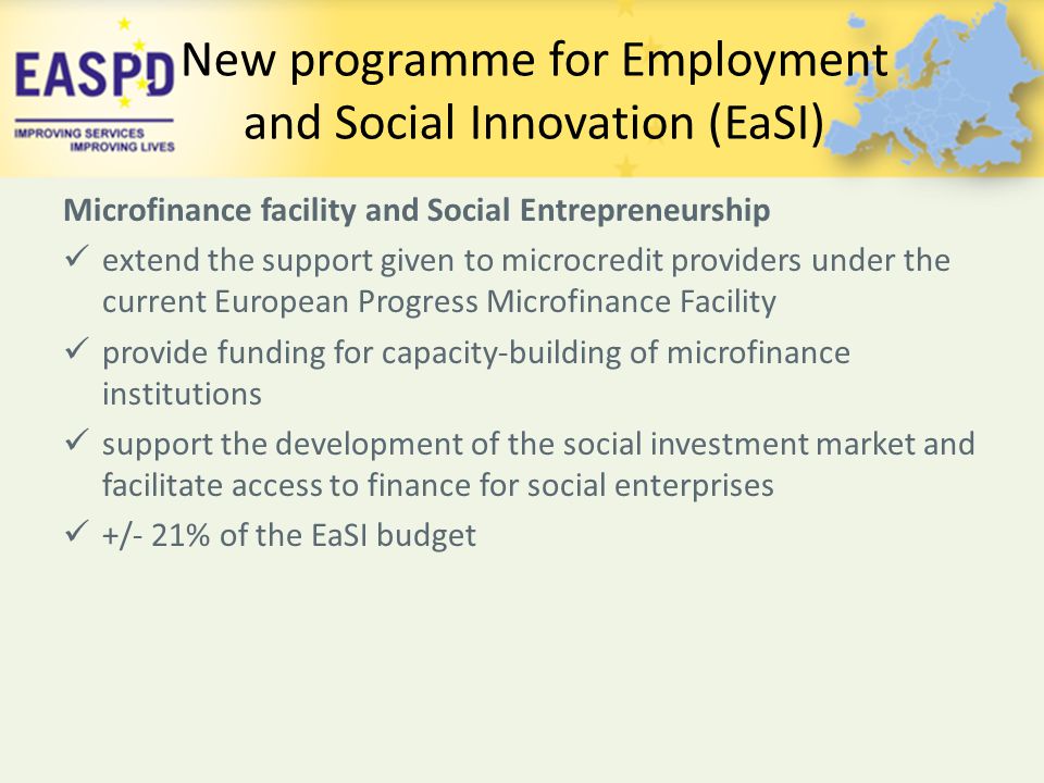 New programme for Employment and Social Innovation (EaSI)