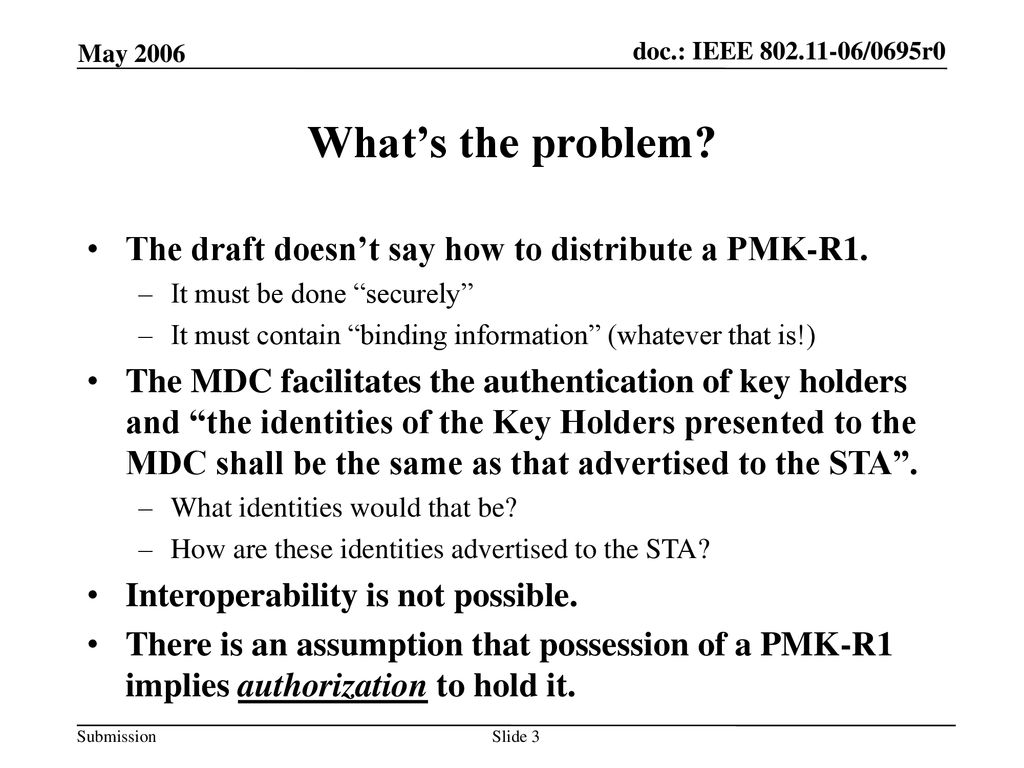 What’s the problem The draft doesn’t say how to distribute a PMK-R1.