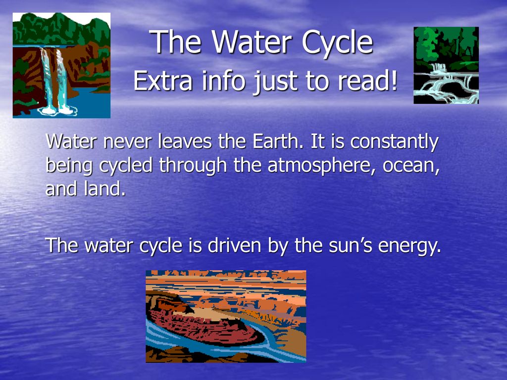 The Water Cycle Extra info just to read!