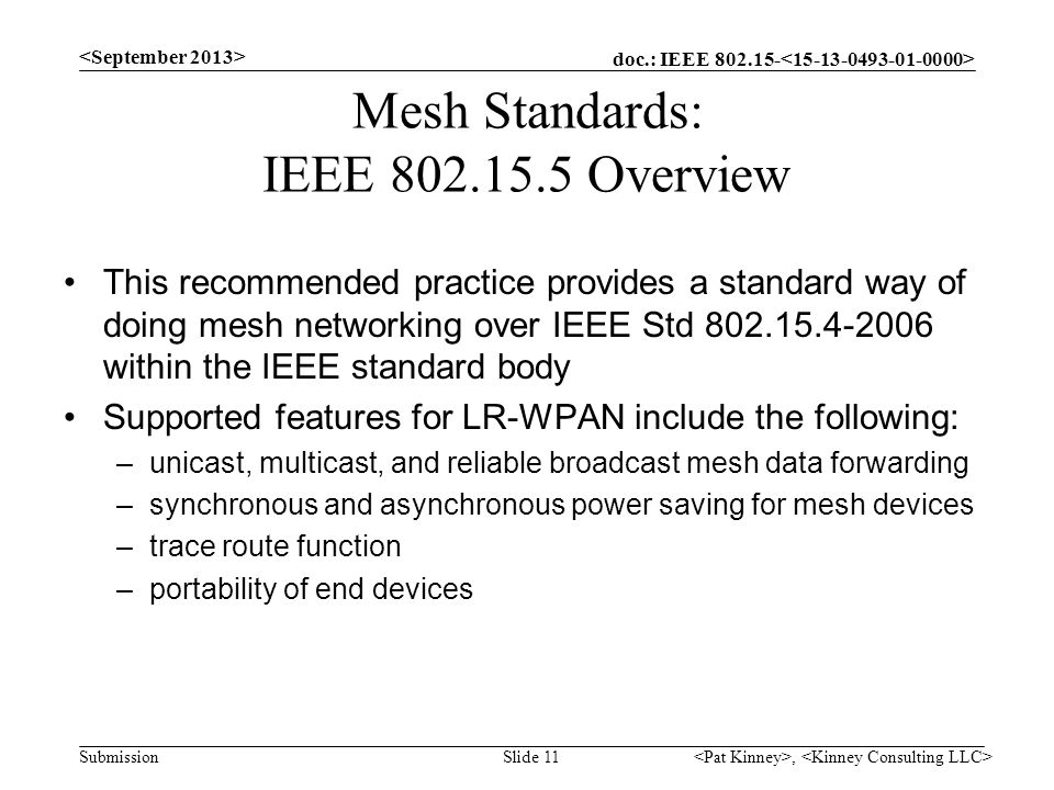 Mesh Standards: IEEE Overview