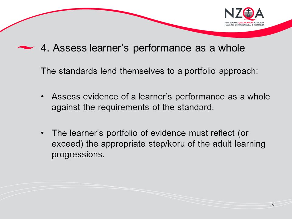 4. Assess learner’s performance as a whole