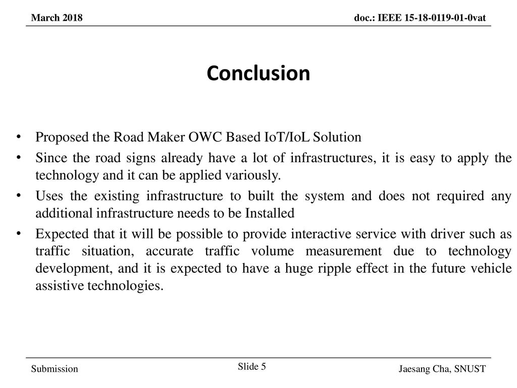 Conclusion Proposed the Road Maker OWC Based IoT/IoL Solution