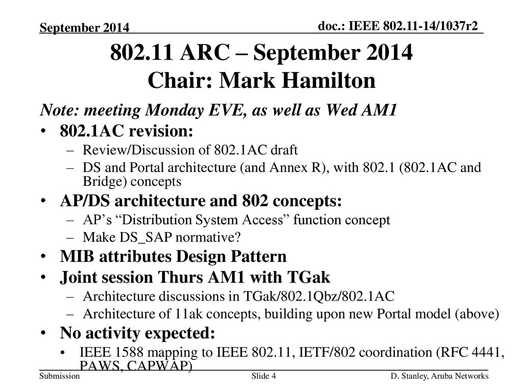 ARC – September 2014 Chair: Mark Hamilton