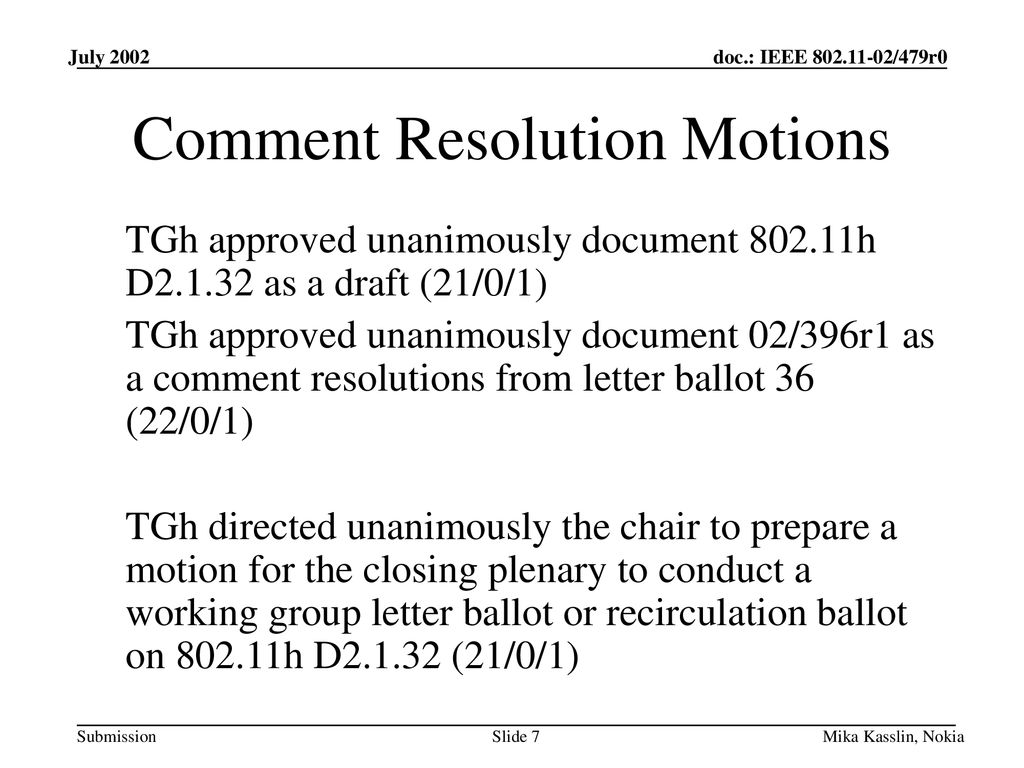 Comment Resolution Motions