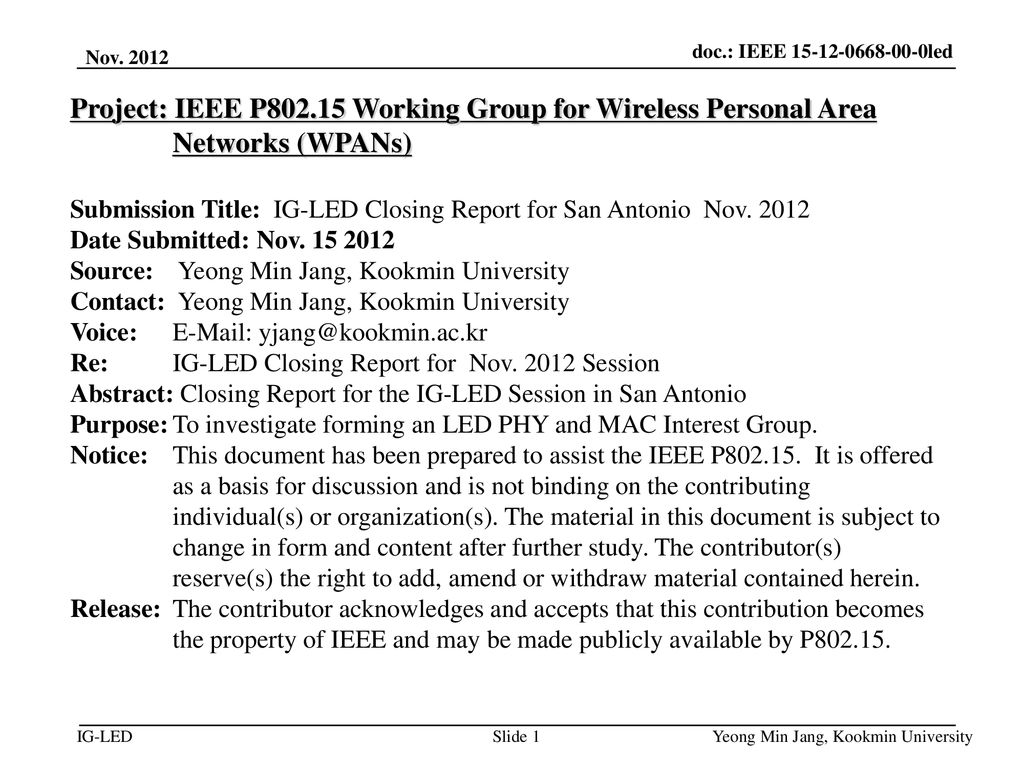 September 18 doc.: IEEE led. Nov Project: IEEE P Working Group for Wireless Personal Area Networks (WPANs)