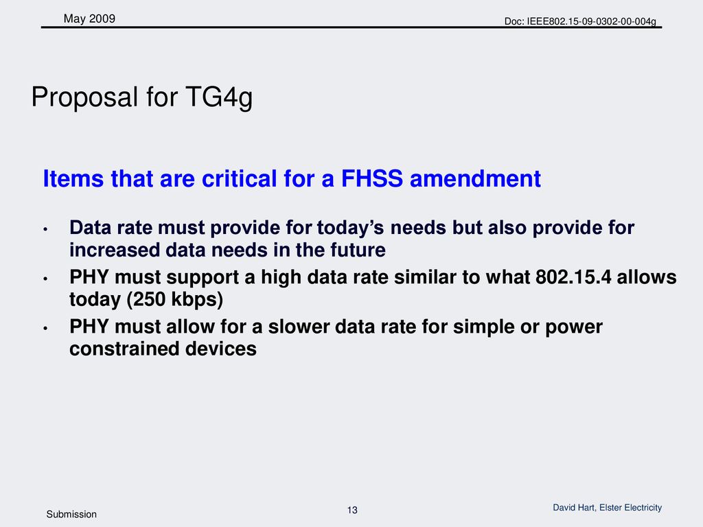 Proposal for TG4g Items that are critical for a FHSS amendment