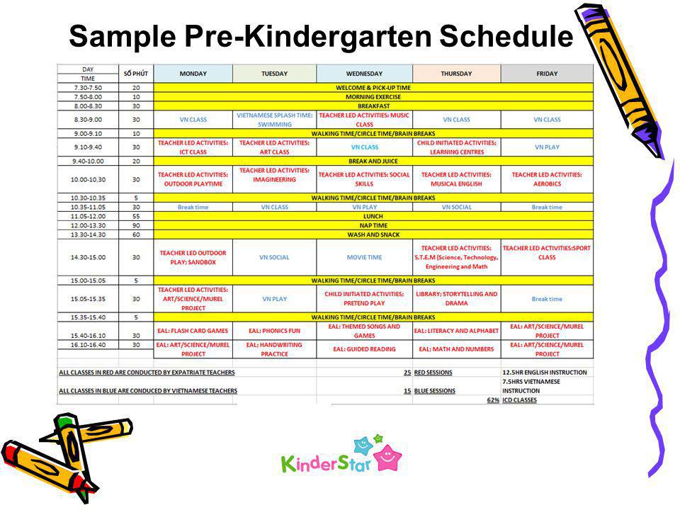 Sample Pre-Kindergarten Schedule