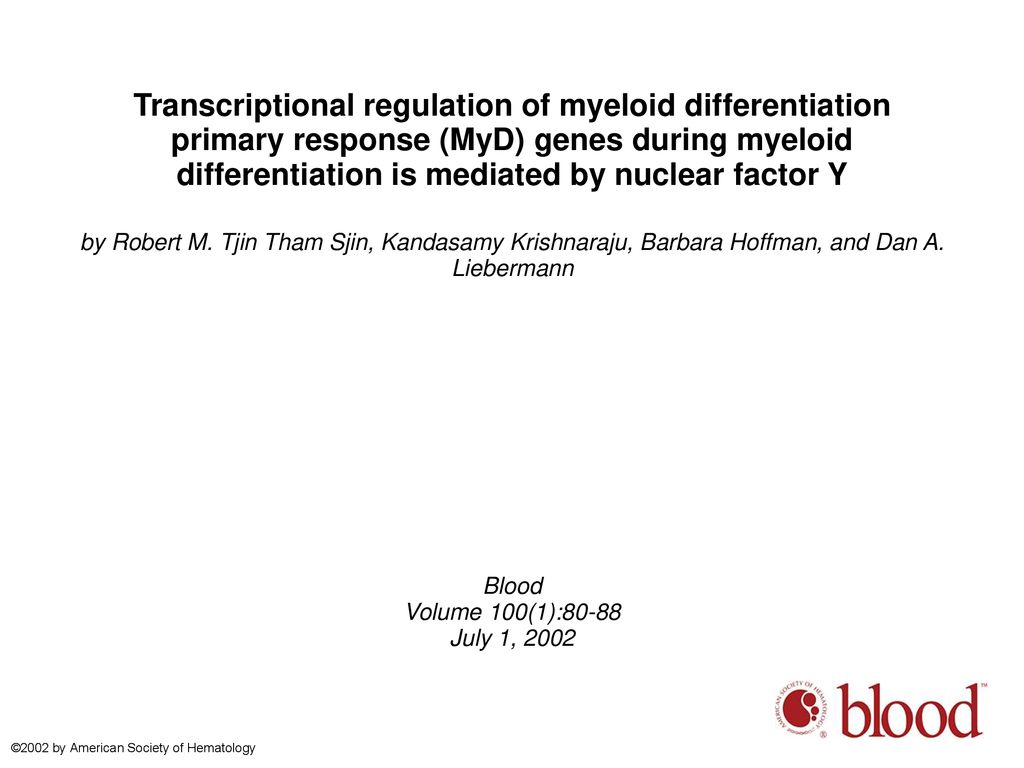 Transcriptional regulation of myeloid differentiation primary response (MyD) genes during myeloid differentiation is mediated by nuclear factor Y