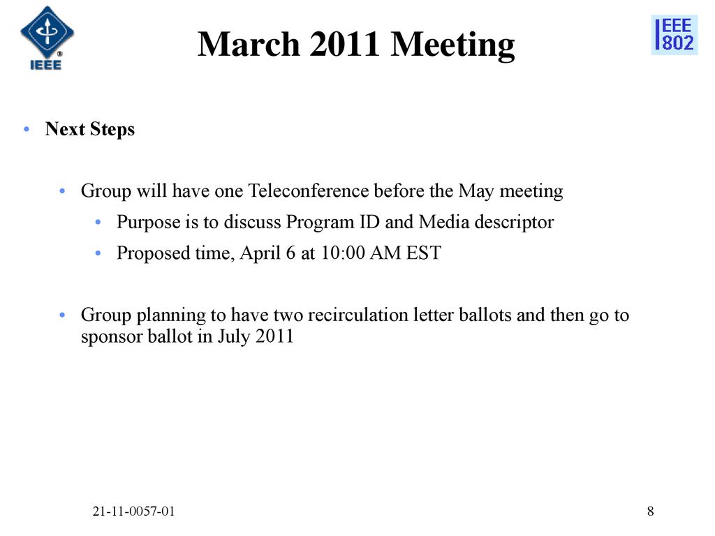 March 2011 Meeting Next Steps