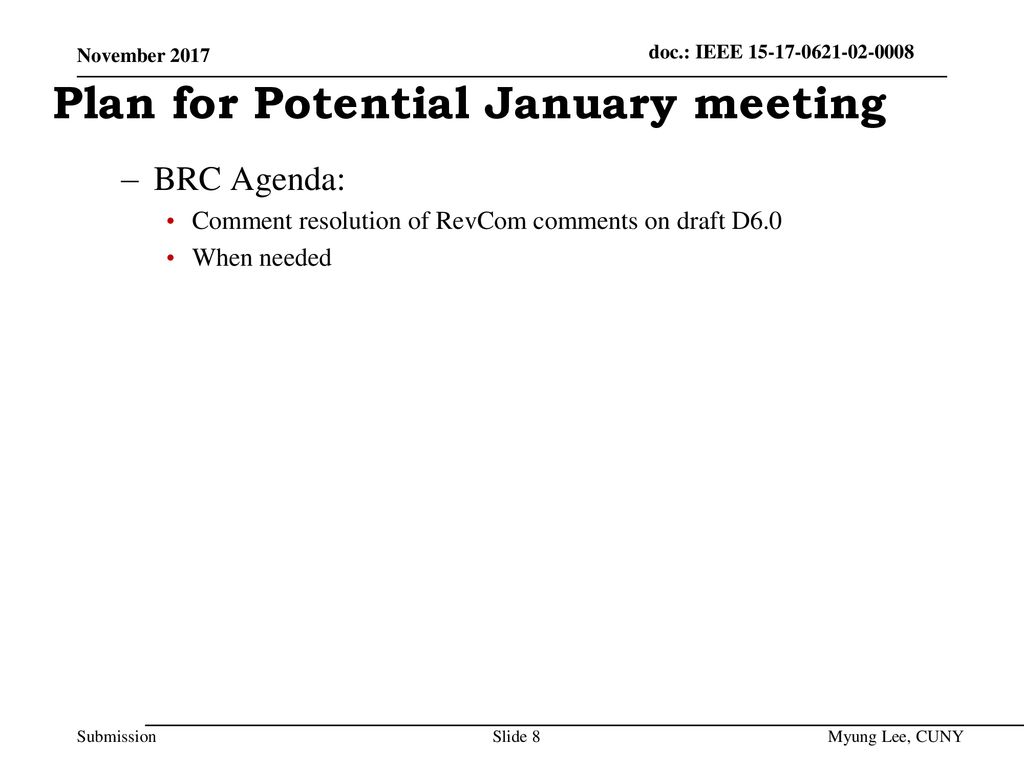Plan for Potential January meeting