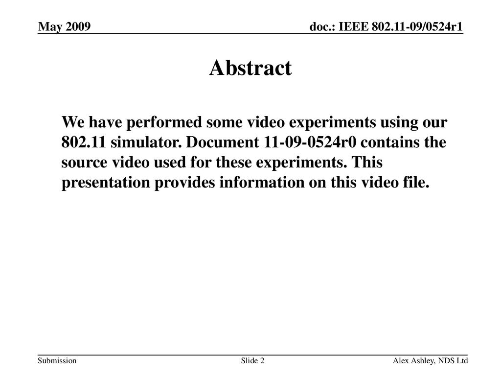 May 2009 doc.: IEEE /0524r1. May Abstract.