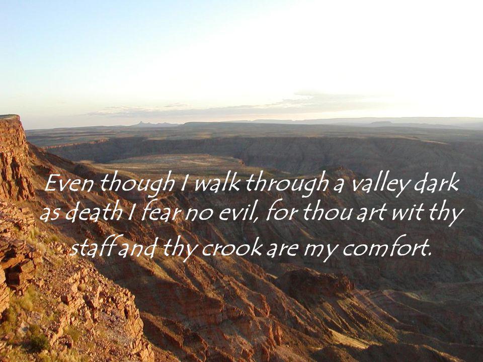 Even though I walk through a valley dark as death I fear no evil, for thou art wit thy staff and thy crook are my comfort.