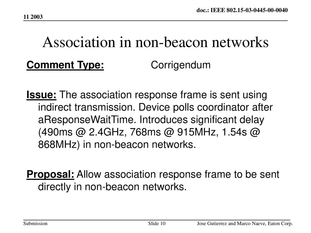 Association in non-beacon networks