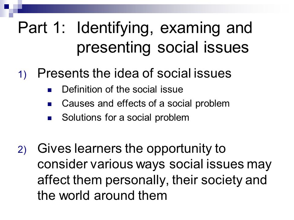 Part 1: Identifying, examing and presenting social issues
