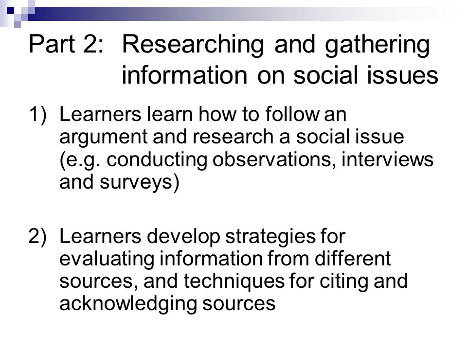 Part 2: Researching and gathering information on social issues