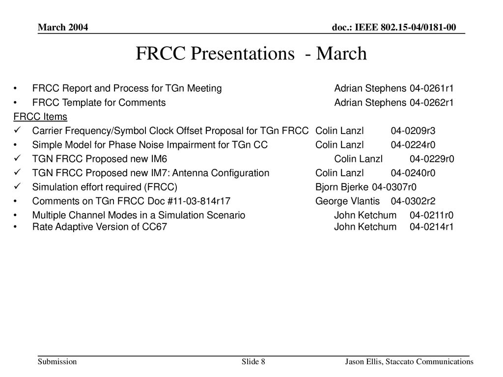 FRCC Presentations - March