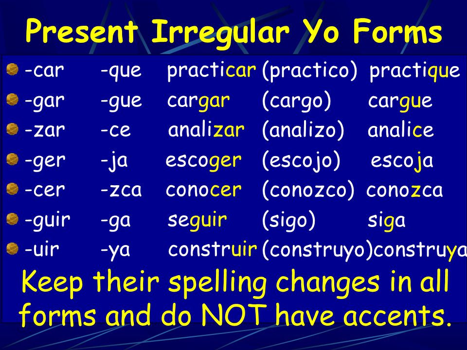 Present Irregular Yo Forms