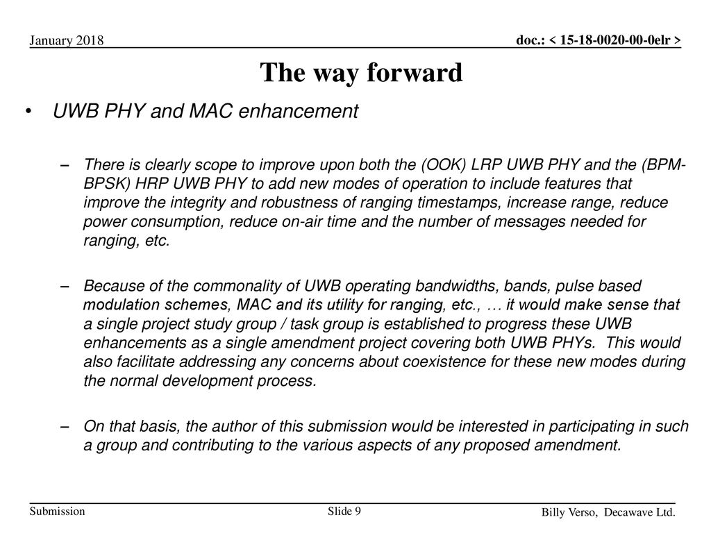 The way forward UWB PHY and MAC enhancement