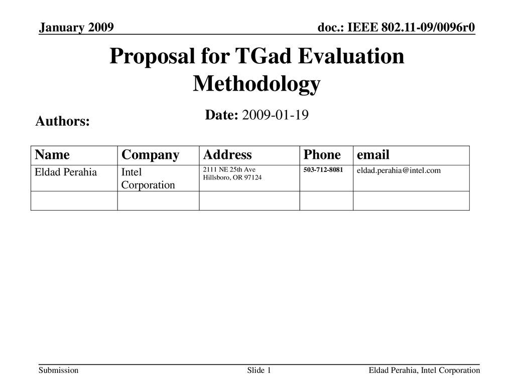 Proposal for TGad Evaluation Methodology