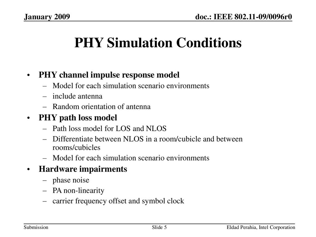 PHY Simulation Conditions