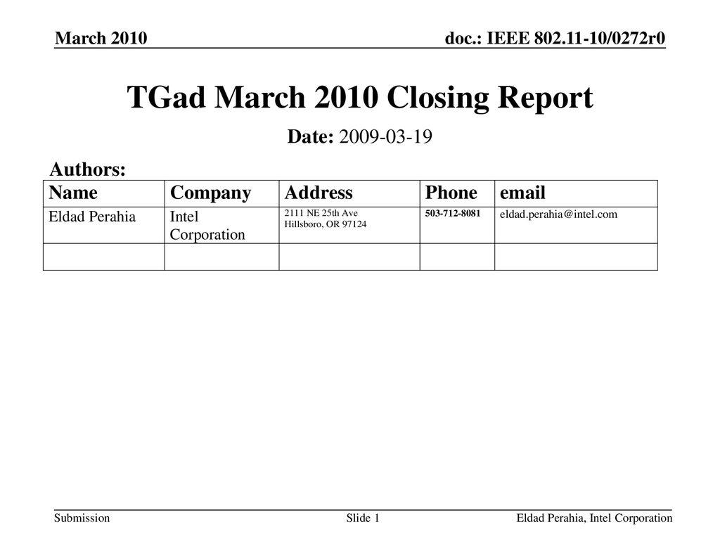 TGad March 2010 Closing Report