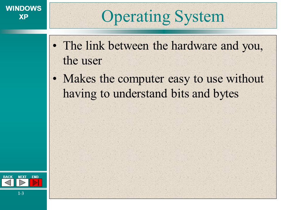 Operating System The link between the hardware and you, the user