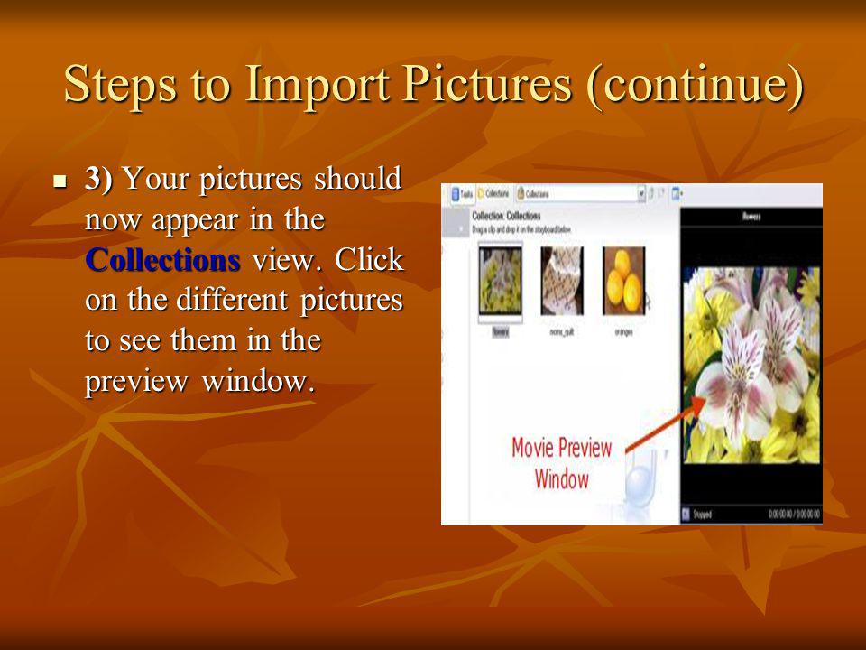 Steps to Import Pictures (continue)
