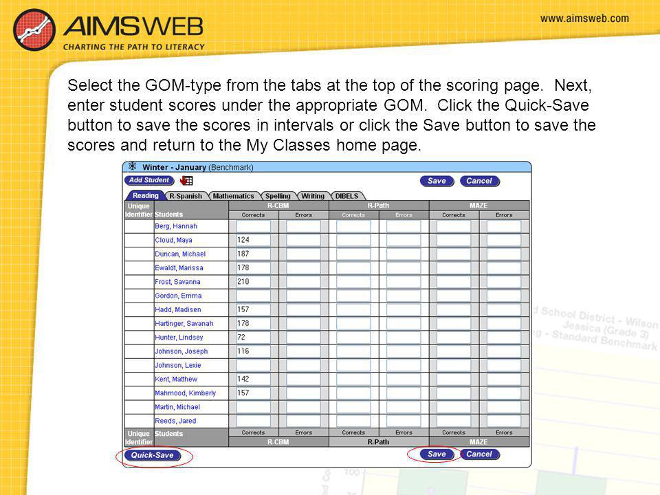 Select the GOM-type from the tabs at the top of the scoring page