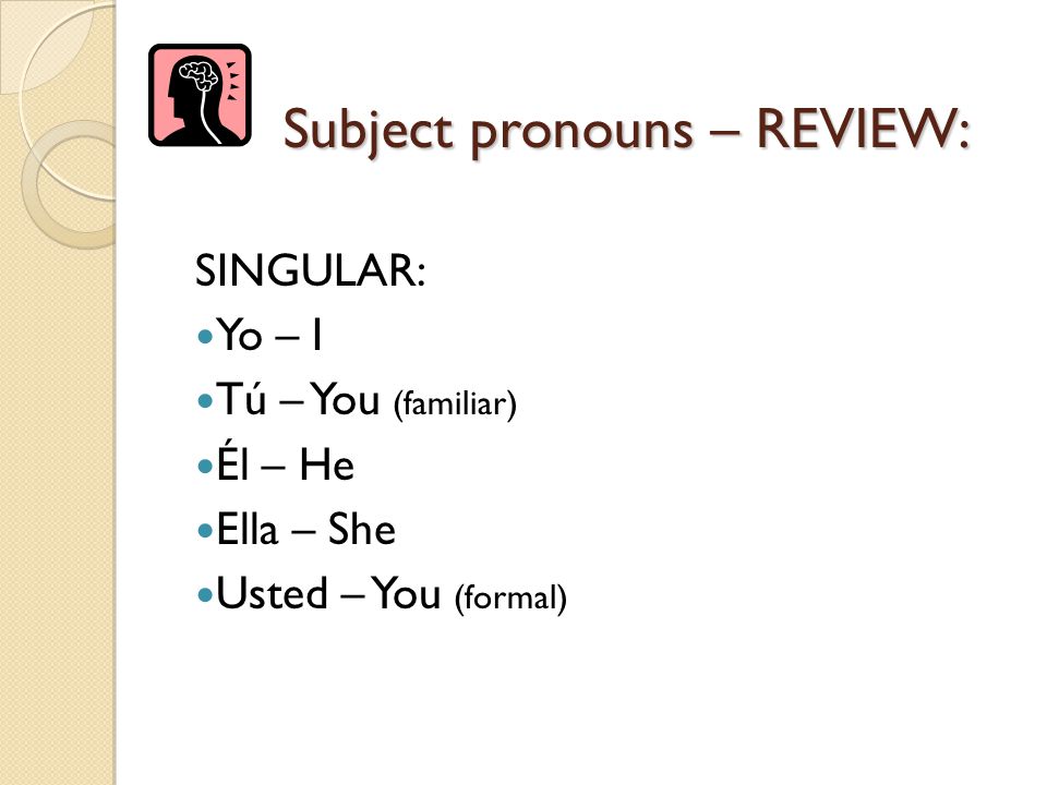 Subject pronouns – REVIEW: