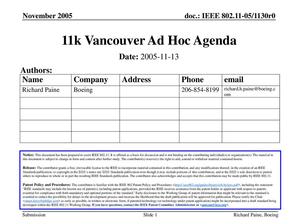 11k Vancouver Ad Hoc Agenda